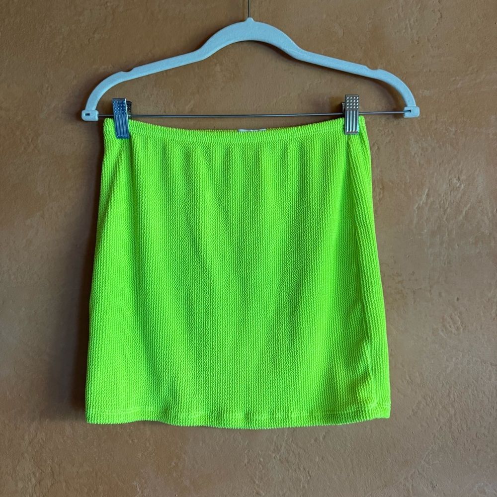 Good American Neon Green Ribbed Mini Skirt Bodycon Stretch Cali Made Size 3/4